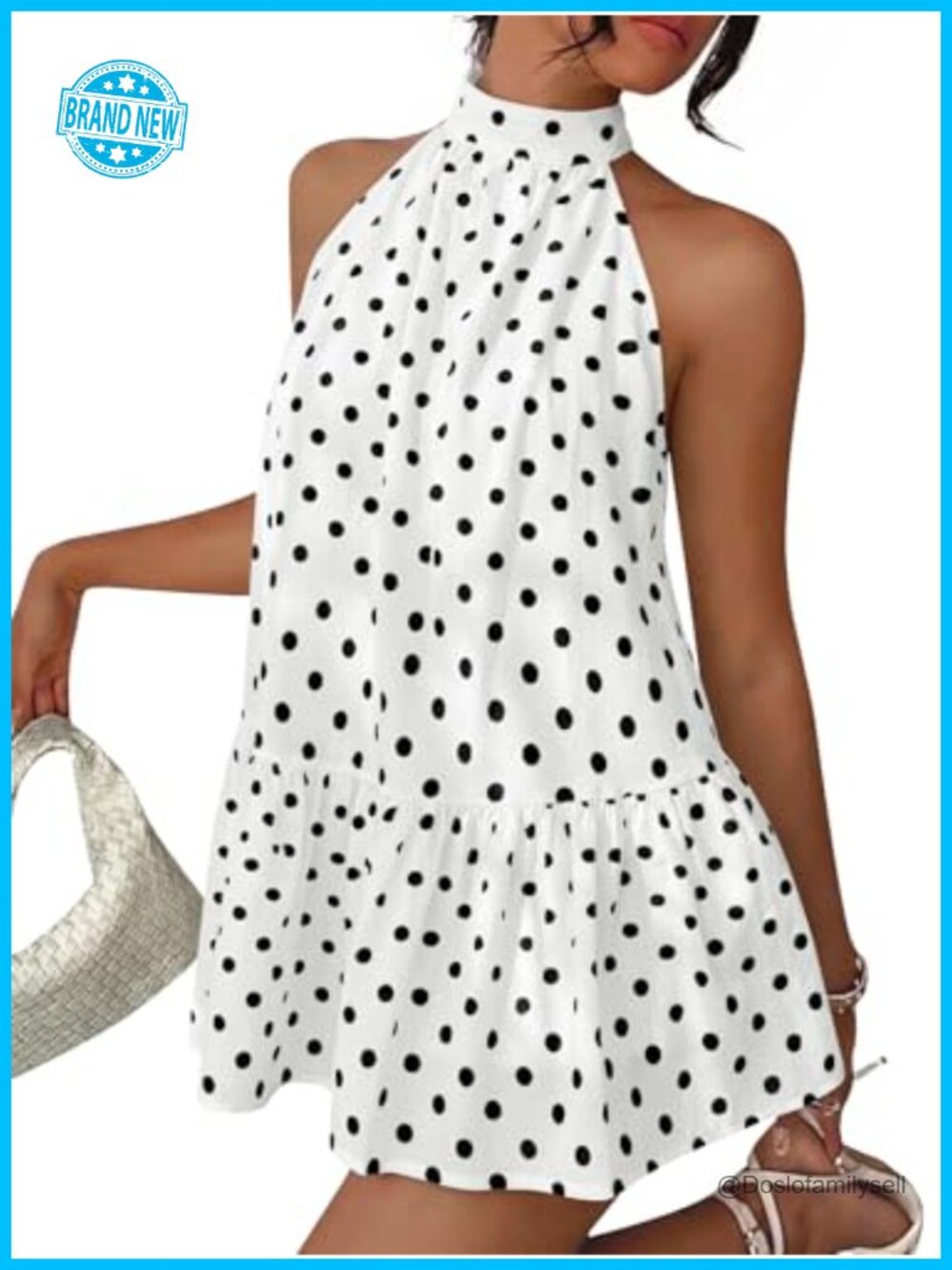Women Halter Polka Dot Babydoll Mini Dress Summer Casual